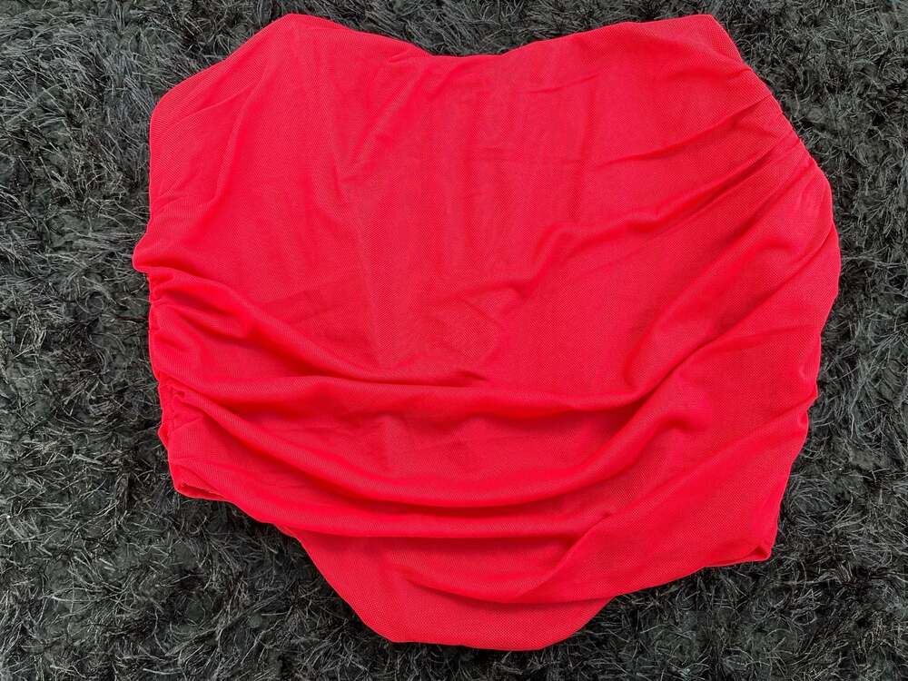 Red Ruched Mesh Strapless Corset Top Size S
